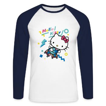 Hello Kitty 90er Stile Mit Rollschuhen - Unisex Baseballshirt langarm - Weiß/Navy - Vorne - Nik (191cm)