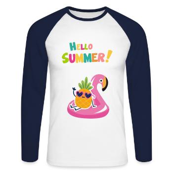 Hello Summer! - Unisex Baseballshirt langarm - Weiß/Navy - Vorne - Nik (191cm)