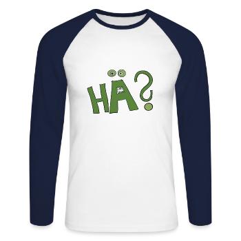 Hä? - Unisex Baseballshirt langarm - Weiß/Navy - Vorne - Nik (191cm)