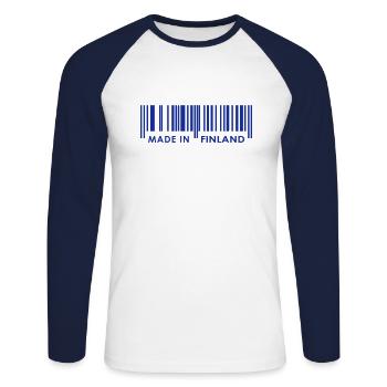 Made in Finland / Finnland - Unisex Baseballshirt langarm - Weiß/Navy - Vorne - Nik (191cm)