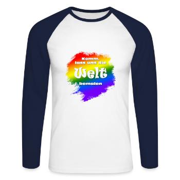 Komm, lass uns die Welt bemalen - Unisex Baseballshirt langarm - Weiß/Navy - Vorne - Nik (191cm)