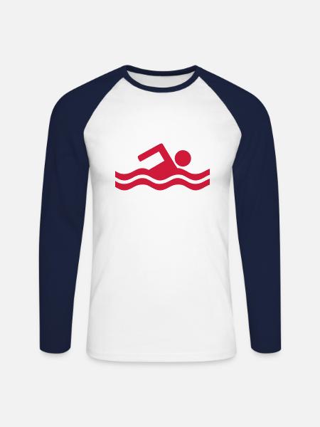Schwimmen - Unisex Baseballshirt langarm - Weiß/Navy