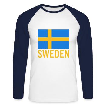 Sweden with Swedish flag - Unisex Long Sleeve Baseball T-Shirt - white/navy - Front - Nik (191cm)