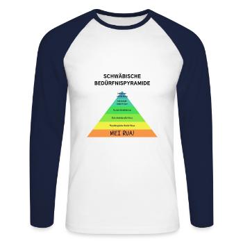 Schwäbische Bedürfnispyramide - Lustig Schwaben - Unisex Baseballshirt langarm - Weiß/Navy - Vorne - Nik (191cm)