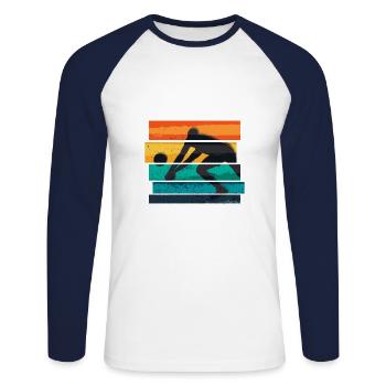 Volleyball silhouette rétro vintage - T-shirt baseball manches longues Homme - blanc/marine - Devant - Nik (191cm)