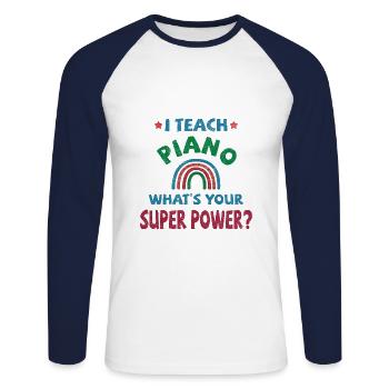 J’enseigne le piano quel est votre super pouvoir? - T-shirt baseball manches longues Homme - blanc/marine - Devant - Nik (191cm)