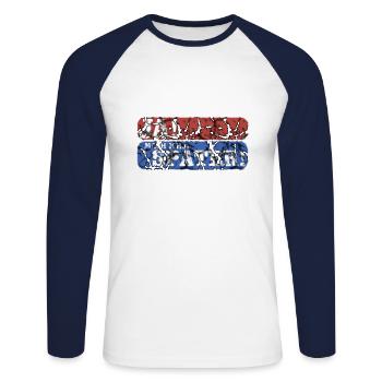 mach ich später rot blau - Unisex Baseballshirt langarm - Weiß/Navy - Vorne - Nik (191cm)