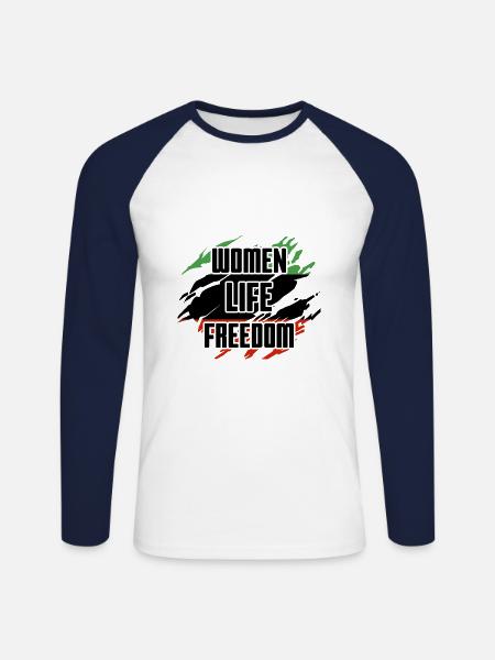 Support Woman Iran Freedom - Unisex Long Sleeve Baseball T-Shirt - white/navy