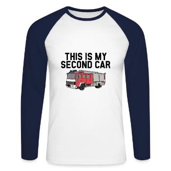 This is my second car Feuerwehrauto - Unisex Baseballshirt langarm - Weiß/Navy - Vorne - Nik (191cm)