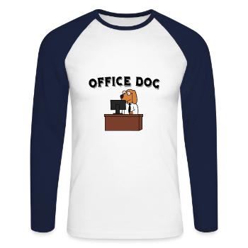 OFFICE DOG - Unisex Baseballshirt langarm - Weiß/Navy - Vorne - Nik (191cm)