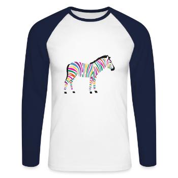 The colorful zebra - Unisex Long Sleeve Baseball T-Shirt - white/navy - Front - Nik (191cm)