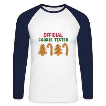 OFFICIAL COOKIE TESTER - Unisex Long Sleeve Baseball T-Shirt - white/navy - Front - Nik (191cm)