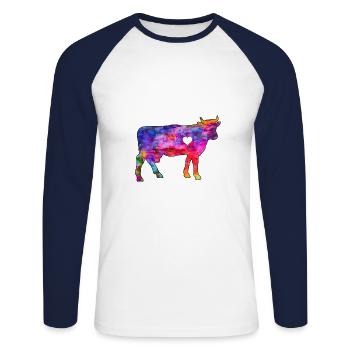 Kuh mit Herz - Unisex Baseballshirt langarm - Weiß/Navy - Vorne - Nik (191cm)