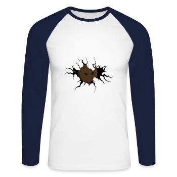 I eat people bear motif - Unisex Long Sleeve Baseball T-Shirt - white/navy - Front - Nik (191cm)