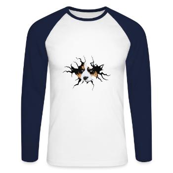 Cute Border Collie cracked hole - Unisex Long Sleeve Baseball T-Shirt - white/navy - Front - Nik (191cm)