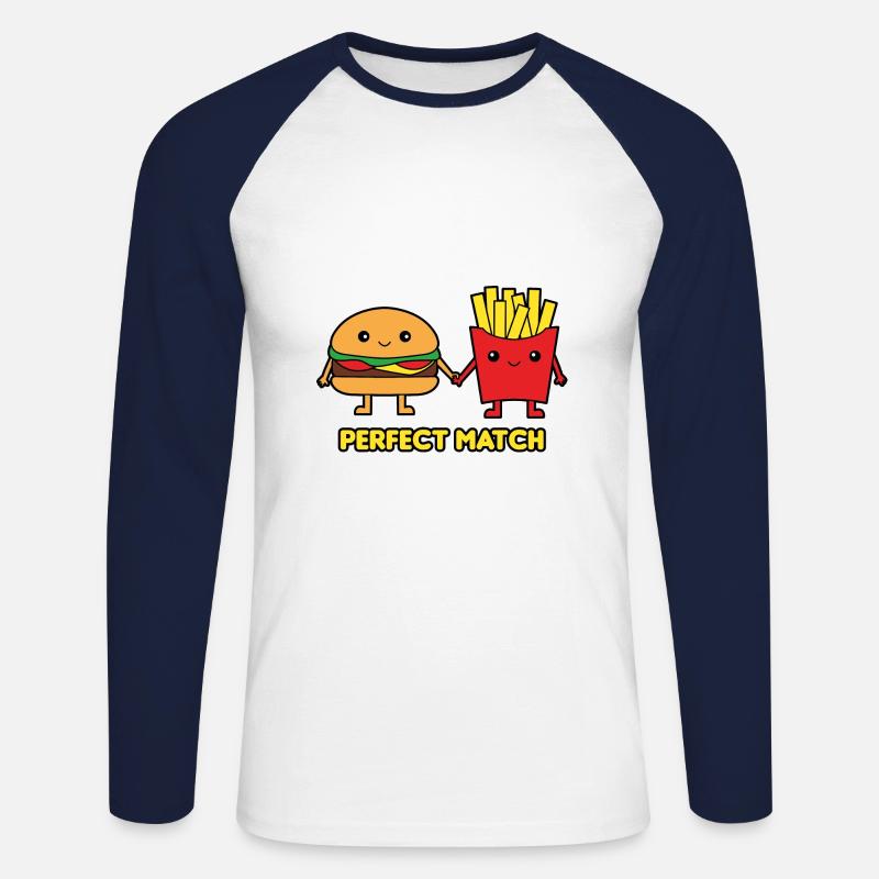 Burger und Pommes - Unisex Baseballshirt langarm - Weiß/Navy