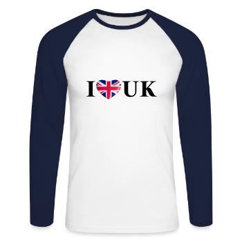 I LOVE UK Gift Idea Royaume-Uni - T-shirt baseball manches longues Homme - blanc/marine - Devant - Nik (191cm)