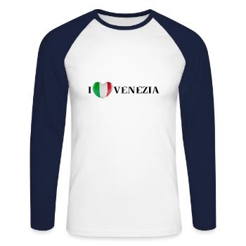 I LOVE VENEZIA Idée cadeau Venise Venise - T-shirt baseball manches longues Homme - blanc/marine - Devant - Nik (191cm)
