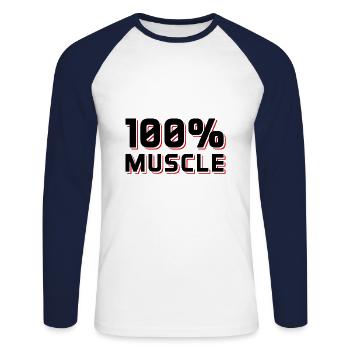 100% MUSCLE - Unisex Baseballshirt langarm - Weiß/Navy - Vorne - Nik (191cm)