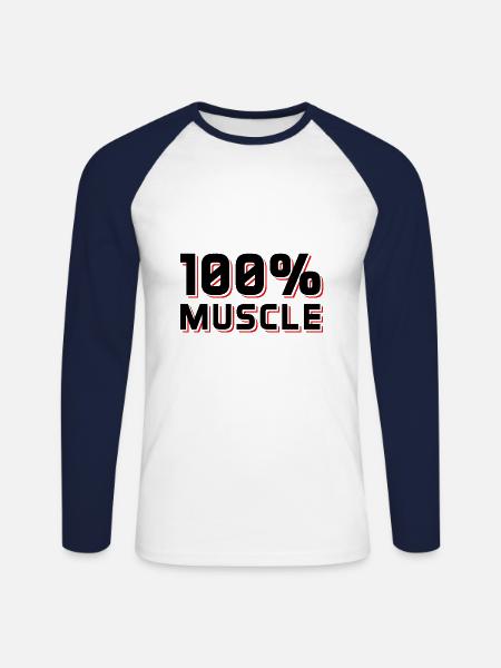 100% MUSCLE - Unisex Baseballshirt langarm - Weiß/Navy