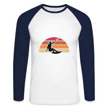 vintage rétro wakeboard silhouette motif - T-shirt baseball manches longues Homme - blanc/marine - Devant - Nik (191cm)