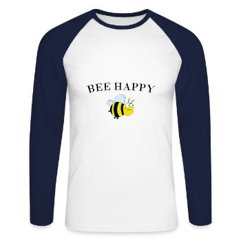 BEE HAPPY - Unisex Baseballshirt langarm - Weiß/Navy - Vorne - Nik (191cm)