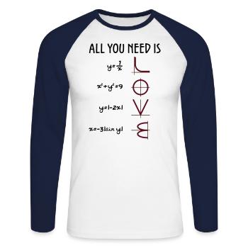 Tout ce que vous avez besoin est amour (équations) Cadeau - T-shirt baseball manches longues Homme - blanc/marine - Devant - Nik (191cm)