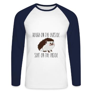 Rugueux à l'extérieur. Doux à l'intérieur - T-shirt baseball manches longues Homme - blanc/marine - Devant - Nik (191cm)