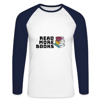 Read more books - Unisex Long Sleeve Baseball T-Shirt - white/navy - Front - Nik (191cm)