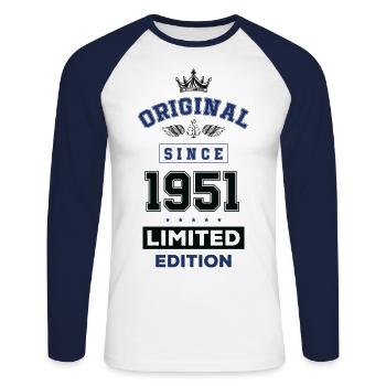 1951 limited edition Geburtstag - Unisex Baseballshirt langarm - Weiß/Navy - Vorne - Nik (191cm)