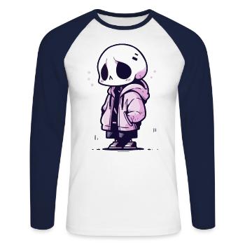 Squelette mignon d’Halloween - Design effrayant mignon - T-shirt baseball manches longues Homme - blanc/marine - Devant - Nik (191cm)