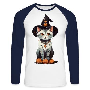 Hexen Katze Halloween Magie Cartoon - Unisex Baseballshirt langarm - Weiß/Navy - Vorne - Nik (191cm)