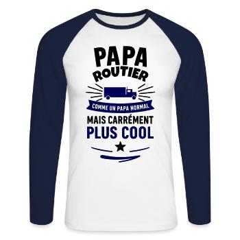 Papa routier – plus cool qu’un papa normal - T-shirt baseball manches longues Homme - blanc/marine - Devant - Nik (191cm)