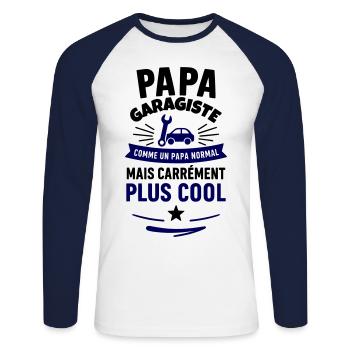 Papa garagiste – plus cool qu’un papa normal - T-shirt baseball manches longues Homme - blanc/marine - Devant - Nik (191cm)