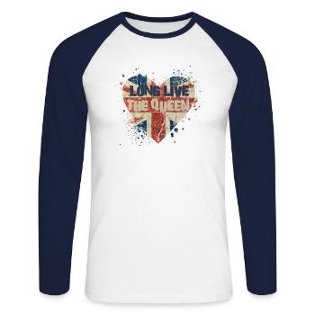 British Queen Coronation Camilla England Flag - Unisex Long Sleeve Baseball T-Shirt - white/navy - Front - Nik (191cm)
