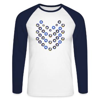 Roundy Wax blau gelb Blumen T-Shirts Sweatshirt - Unisex Baseballshirt langarm - Weiß/Navy - Vorne - Nik (191cm)