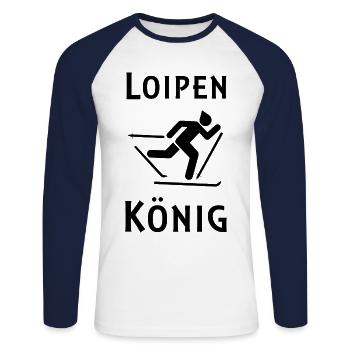 Loipenkönig Skilanglauf und Wintersport - Unisex Baseballshirt langarm - Weiß/Navy - Vorne - Nik (191cm)