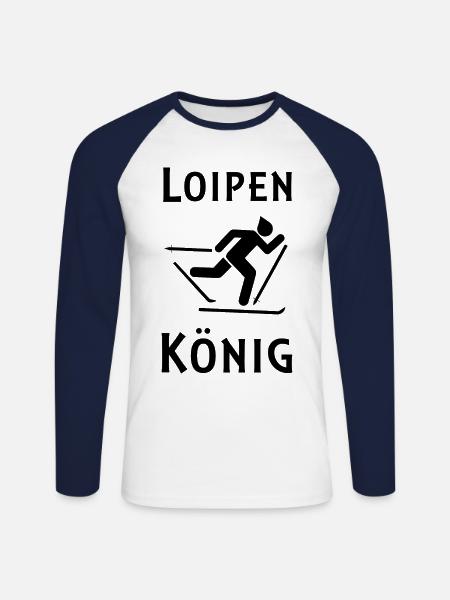 Loipenkönig Skilanglauf und Wintersport - Unisex Baseballshirt langarm - Weiß/Navy
