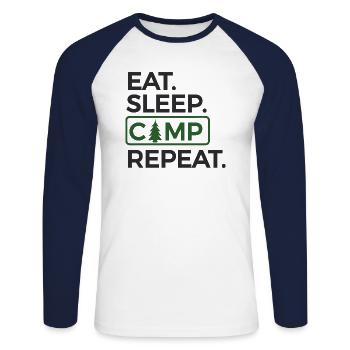 Campingshirt, Geschenk für Camping/Wandern Fans - Unisex Baseballshirt langarm - Weiß/Navy - Vorne - Nik (191cm)