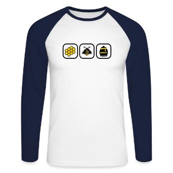 apiculteur - T-shirt baseball manches longues Homme - blanc/marine - Devant - Nik (191cm)