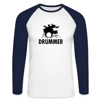 Le batteur - T-shirt baseball manches longues Homme - blanc/marine - Devant - Nik (191cm)