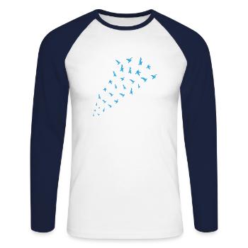 Oiseau mouche nature animal cadeau - T-shirt baseball manches longues Homme - blanc/marine - Devant - Nik (191cm)