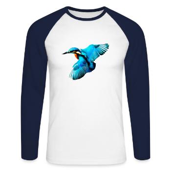 kingfisher - Unisex Long Sleeve Baseball T-Shirt - white/navy - Front - Nik (191cm)
