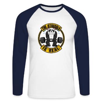 Bodybuilding Panda Fitness - Unisex Long Sleeve Baseball T-Shirt - white/navy - Front - Nik (191cm)