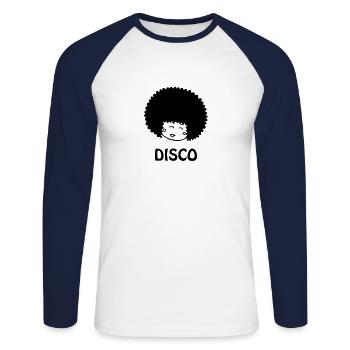 AFRO 70ER DISCO SCHWARZ - Unisex Baseballshirt langarm - Weiß/Navy - Vorne - Nik (191cm)