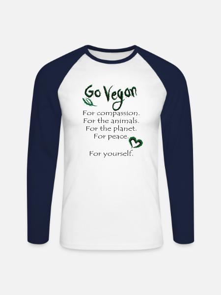 GO VEGAN - Unisex Baseballshirt langarm - Weiß/Navy