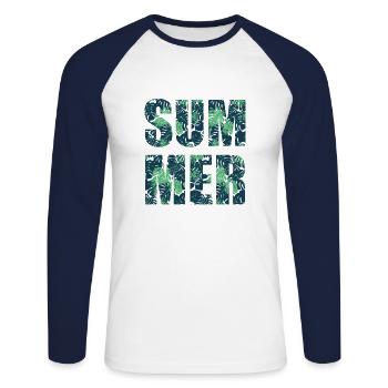 été - T-shirt baseball manches longues Homme - blanc/marine - Devant - Nik (191cm)