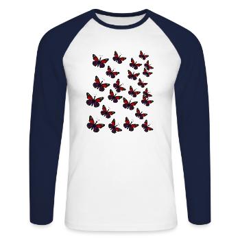 Papillons Insectes Insectes Papillon - T-shirt baseball manches longues Homme - blanc/marine - Devant - Nik (191cm)