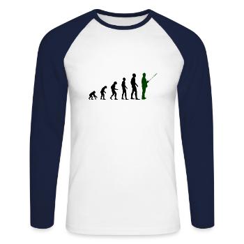 Evolution Angeln Angler Fischen Fisch Angel - Unisex Baseballshirt langarm - Weiß/Navy - Vorne - Nik (191cm)