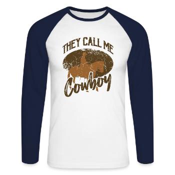 Sie nennen mich Cowboy - T-shirt baseball manches longues Homme - blanc/marine - Devant - Nik (191cm)